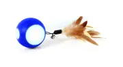 NEW Interactive Cat Toy Moving Billiard Ball w/ LED lights feathers & bell blue