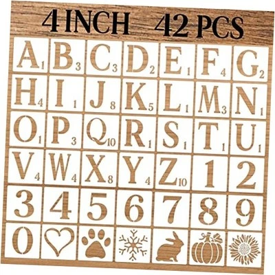 Letter Stencils Numbers Craft Stencils, 42 Pcs Reusable Plastic Alphabet 4 Inch
