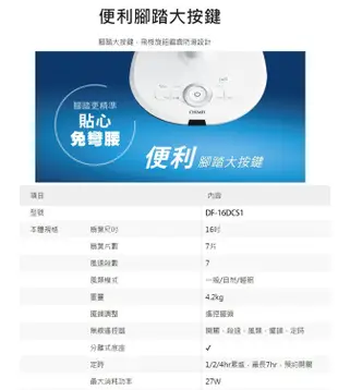 【CHIMEI奇美】16吋DC微電腦溫控節能風扇DF-16DCS1