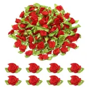 100 Pcs Mini Ribbon Roses Flowers Bows for Crafts, 15mm/0.6" Dia, Red