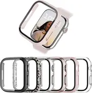 [BHARVEST] 6-Pack Hard PC Case Compatible with Apple Watch Series 7 41mm, Case with Tempered Glass Screen Protector Overall Bubble-Free Cover for iWatch 7 Accessories, 41mm