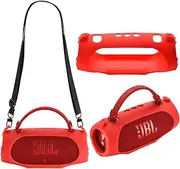 Silicone Cover Case Compatible with JBL Charge 6 Portable Bluetooth Speaker, Portable Protective Case with Shoulder Strap Wireless Speaker Accessories for JBL Charge 6 Bluetooth Speaker (Red)