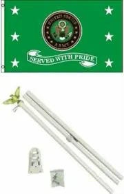 3x5 U.S. Army Served With Pride Flag w/ 6' Ft White Flagpole Flag Pole kit