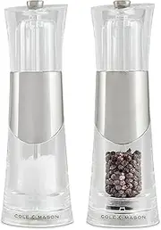 Cole & Mason Bobbi Salt and Pepper Mills Gift Set - Chrome/Acrylic | Precision Grinding Mechanisms | Allows Easy Visibility of Fill Levels | 2X Grinders | Cast Zinc Alloy Knob with S&P Etched On Top