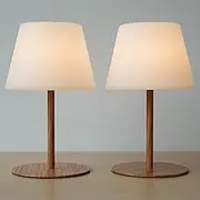 ILOVINIT Cordless Table Lamp Rechargeable, Outdoor Battery Operated Table Lamp Waterproof, Portable Touch Dimmable Night Light, Height Adjustable, for Home/Bedroom/Patio/Restaurant (2Pack Wood)