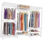 Portable Closet Wardrobe Heavy Duty Clothes Rack Freestanding Metal V5 White