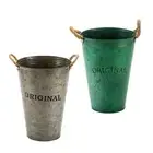 Farmhouse Flower Planter Metal Bucket with Handles Table Centerpiece for Plant