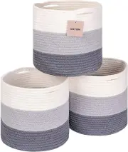 3 Pack Woven Cotton Storage Baskets Cube Shelves Durable & Stylish