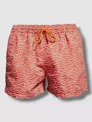 $175 Paul Smith Men Red Drawstring Waist Ripple-Print Swim Trunks Shorts Size M