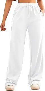 [Generic] Womens Casual Pants Summer Elastic High Waist Pants Baggy Lightweight Comfy Soft Beach Trousers with Pockets 2025