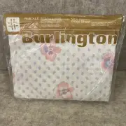 NOS Vintage Burlington Percale Fitted Queen Sheet Purple Pink Floral Made In USA