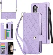 [XIMAND] for Samsung Galaxy Z Fold 5 Wallet Case with 6 Credit Card Slots and S-Pen Slot,Multi Card Function Premium Leather Magnetic Clasp Kickstand Heavy Duty Protective Cover.(Purple)