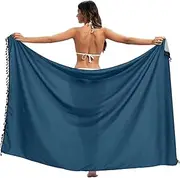 [RPLIFE] Prussian Blue Swimsuit Sarong, Summer Swim Sarongs Women Long, Large, Prussian Blue, Medium