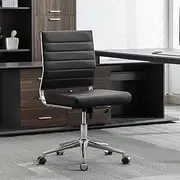 Okeysen Ergonomic Office Desk Chair, Armless Conference Room Chair, Mid Back Swivel Computer Task Chair, Modern PU Leather Adjustable Height Home Office Desk Chair for Small Spaces (Black)