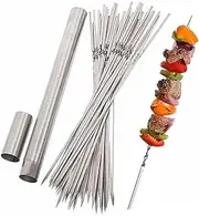 40Pcs Flat Metal Grilling Skewers, 304 Stainless Steel BBQ Skewers with Storage Tube, Reusable Barbecue Stick for Outdoor Camping Picnic Tools Cooking Tools