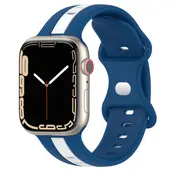 For Apple Watch Series 8 /7 /SE /6 /5 /4 /3 /2 /1 Ultra Duel Colour Silicon Wrist Band Wristband Loop Strap 38mm 40mm 41mm - Blue+White