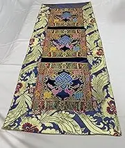 Tibetan Blue Endless Knot Silk Brocade Table Runner/Shrine Cover/Altar Cloth/Table Cover