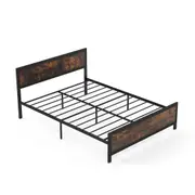 Costway Queen Size Metal Slats Bed Frame w/Headboard & Footboard Platform Base Industrial Brown
