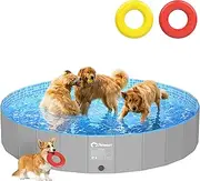 Peteast Foldable Dog Pool with 2 Flying Disks, Durable Hard Plastic Dog Swimming Pools for Large Dogs, Collapsible Pet Pool for Backyard & Indoor, Ideal Kiddie Pools for Dogs and Kids, 87 in