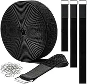 16.4Ft x 0.8In Adjustable Cable Straps with 25 Buckles, Free Cut Length, Black Reusable Fastening Cable Ties, Hook and Loop Securing Strap for Cable Tidy, Wire Management, Cord Organiser, Black