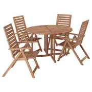 NÄMMARÖ table+4 reclining chairs, outdoor, light brown stained, 130 cm