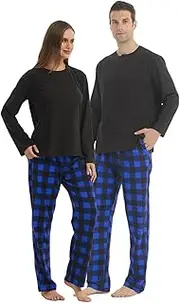[YUSHOW] Matching Pjs for Couples,Plaid Pajama Set for Women and Men Soft Warm Fleece Shirt and Pants Sleepwear Set
