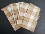 Vintage Napkins Set Of 4 Brown Checked Fringed 100% cotton Handmade in India 15"