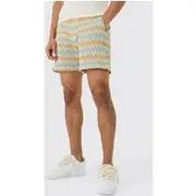 Mens Multi Elasticated Waist Zig Zag Crochet Shorts