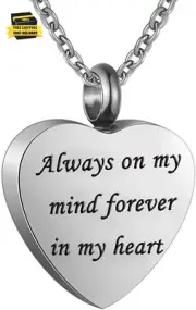 Heart Cremation Urn Ashes Necklace, No Longer by My Side...But Forever in My Hea