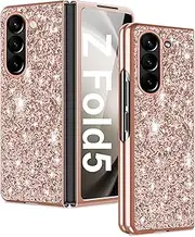 Z Fold 5 Glitter Case for Samsung Galaxy Z Fold5 5G Phone Case for Women Girls, Slim Ultra Thin Matte Back Shockproof Protective Cover for Samsung Z Fold 5 5G, 7.6" Crystal Bling Case (Rose Gold)