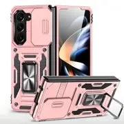 For Samsung Galaxy Z Fold6 5G Case, Camera Shield, Magnetic Holder Cover, Rose Gold