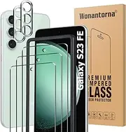 [Wonantorna] Tempered Glass Compatible with Samsung Galaxy S23 FE 5G Screen Protector, 3 pack Glass Screen Protector and 2 pack Camera Lens Protector, Easy to Install, Bubble-Free, Anti Scratch