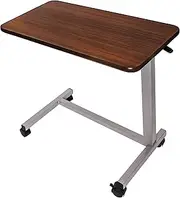 Vaunn Medical Adjustable Overbed Bedside Table with Wheels, Walnut Brown