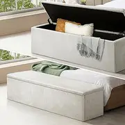 [OIKITURE] Storage Ottoman 140 x 41 x 41cm Ottoman Bench Box Foot Rest Stool Home Bedroom Furniture, Polyester Fabric, Beige