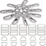 Swivel Lobster Clasps Clips Lanyard Snap Hook and Slide Buckles and Metal D Ring Semi-Circular D Ring for Handbag Bags Cat Dog Collar Buckles Ring Hand DIY Accessories Dog Leash Hardware Craft, Silver, Small