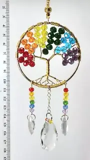 Suncatcher Wire Tree of Life – Beaded with glass faceted beads on ring 3 in