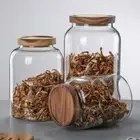 Wooden Lid Glass Sealed Jar Food Grain Container Kitchen Accessories