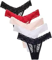 [UWOCEKA] Women's Sexy Lace Thongs V Cheeky Underwear See Through Panties Pack of 5