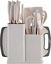 home essentials-19 piece-white kitchen utensils set; kitchen accessories;juego de cucharones para cocina;white knife set with block-cooking utensils set.