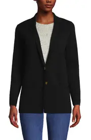 Lands' End Fine Gauge Cotton Button Front Blazer Sweater in Black at Nordstrom, Size Medium