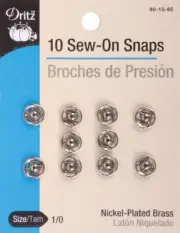 Dritz 80-10-65 Nickel Sew-On Snaps-Size 1/0 10/Pkg