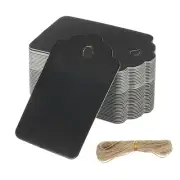 100 Pcs Blank Gift Tags with String, 2x1.2" Rectangular Wave Kraft Tags, Black