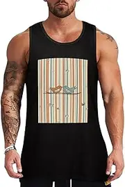 [NQHJT] Men Tank Tops Love Birdie Stripe Sleeveless T Shirts for Men's Fitness Quick Dry Gym Tank Top for Men