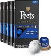 [Peet's Coffee] Dark Roast Decaf Espresso Pods, Decaf Ristretto Intensity 9, 50 Count (5 Boxes of 10 Espresso Capsules)