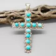 ZUNI-STERLING & TURQUOISE CROSS PENDANT by TERRENCE PANTEAH & TAMMY JOHNSON