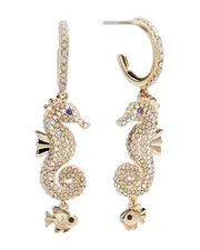 Baublebar Vela Pave Seahorse Charm Half Hoop Earrings in Gold Tone