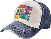 [pvinnk] Dancing Thanksgiving Bear Print Distressed Baseball Cap Adjustable Hat with Classic Unisex Style for All Seasons, Navy Blue, One Size