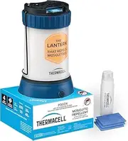 Thermacell Mosquito Repeller Lantern, 21m² Protection, Portable & Scent-Free, No Candles or Flames, Includes 12-Hour Fuel Cartridge + 3 Mats, Blue