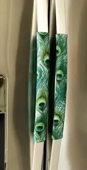 Refrigerator Oven Door Padded Handle Covers Peacock Feathers Set of Two