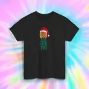 Pineapple Christmas Tree Santa Hat Funny Holiday Graphic T-Shirt S-5XL